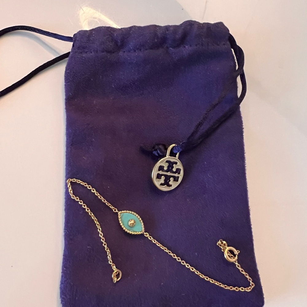 Tory Burch Gold and Turquoise Evil Eye bracelet
